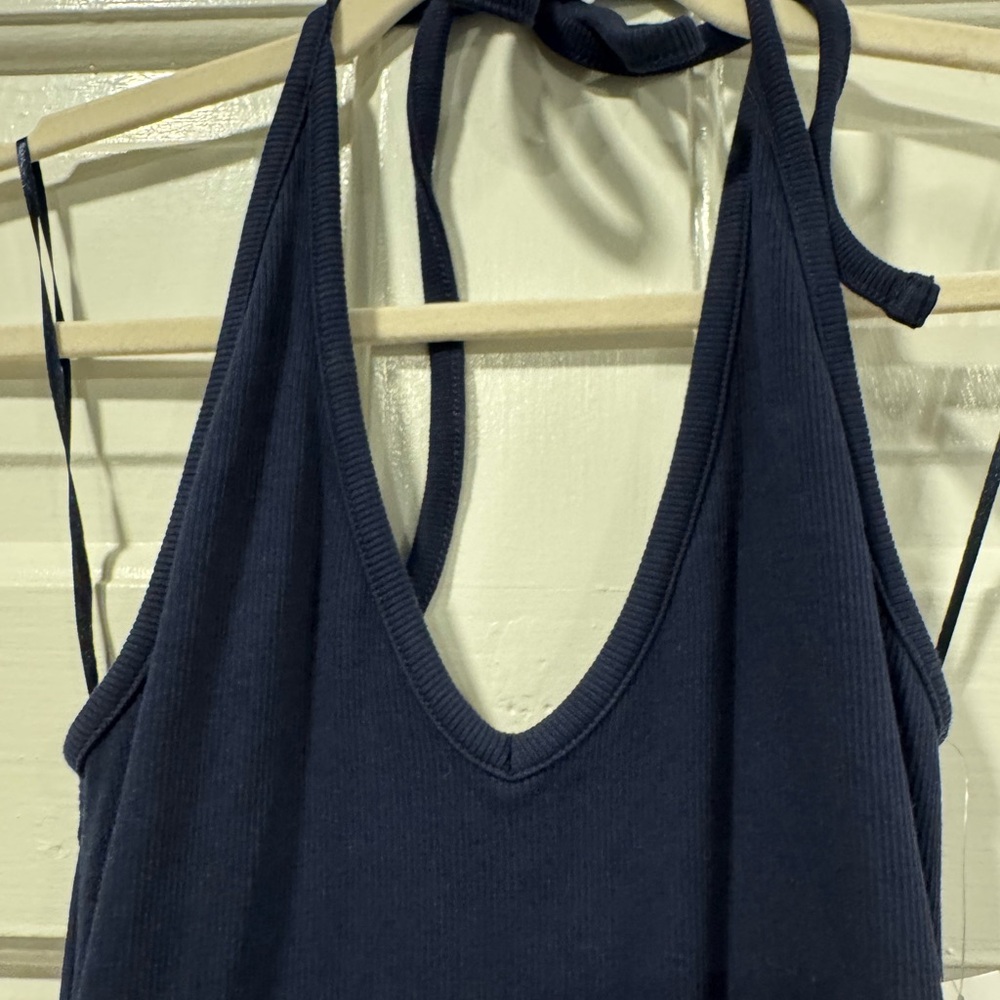 Old Navy Women’s Navy Blue Fitted Halter Rib-Knit Midi Dress NWT - Picture 3 of 7